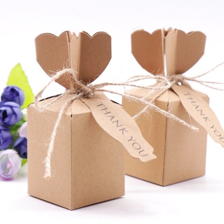 10pcs Kraft Paper Brown Candy Bags Gift Boxes+Thank You Cards for Christmas Wedding Party Favors