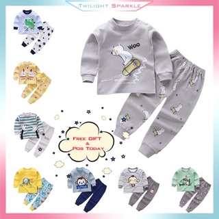 【TS】Pajama Terno For Kids Baju Tidur Cotton Boy Girl Long Sleeve Sleepwear Kids Clothing