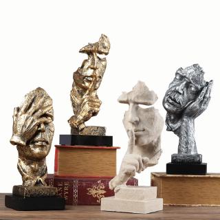 Modern Sculpture Figurine Ornaments Silence is Gold face mask Modern Art Resin Home Decor (1)