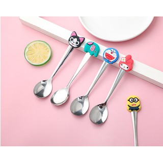 Cute Cartoon Stainless Steel Cutlery Kids Spoon PVC Soup Spoon Coffee Stir Spoon