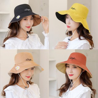 WILD FASHION Polyester cotton Daisy Hat Women's Reversible Bucket Hat Summer Cap
