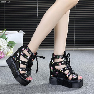 Summer new style small floral lace-up platform women s sandals sexy women s shoes with increased thi (2)