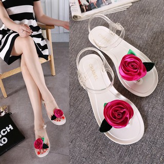 Sandal girlFashion Bohemian Style Shoes Beautiful Rose Flowers Inlay Jelly Sexy Flat Sandals For