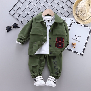Boys Autumn Clothing Suit Baby Boy Trendy Clothing Three-Piece Suit Boy Handsome Spring and Autumn Fashionable Children's Clothing Korean Style