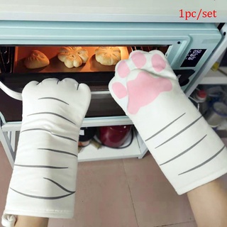 1pc 3D Cartoon Cat Paws Oven Special Mitts Long Cotton Baking Insulation Glove Microwave Heat Resist