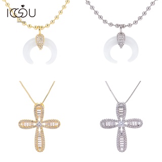 IOGOU Gold Filled Ivory/Cross Pendant Necklace For Women Men Church Christian Prayer Jesus Necklace
