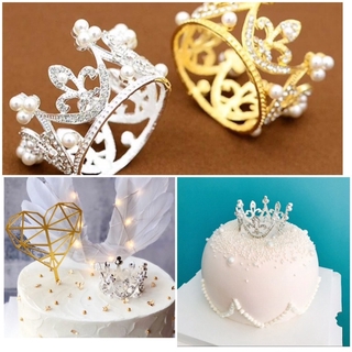 Mini Pearl Crown Cake Topper Handmade Cake Decor Kids Birthday Party Wedding Supplies