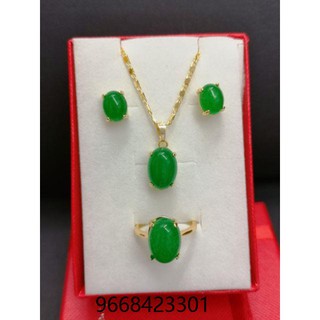 SGI fashion jewelry 24k bangkok Thailand gold plated jade stone 3in1 set for women Kwentas