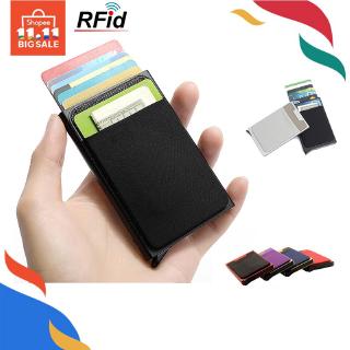 RFID US Ridge Slim Black Carbon Fiber Credit Card Holder Metal Simple Wallet