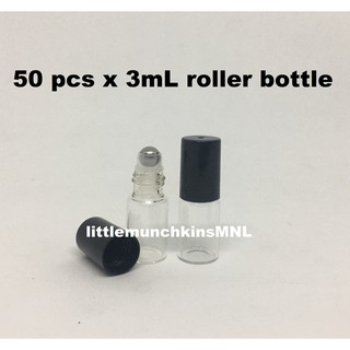 Pack of 50 pcs - 3mL Clear Glass Slim Roller Bottles