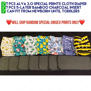 Alva Baby cloth diaper Special Prints cloth diaper w/5-Layer Charcoal Ins (1)