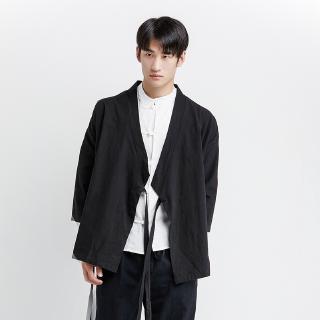 Men Japanese Style Pure Color Cardigan Yukata Haori Streetwear Kimonos Loose Shirt (2)