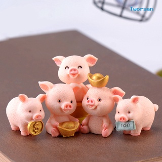 Tworsen Cute Resin Money Lucky Pig Figurine Statue DIY Miniature Garden Table Ornament