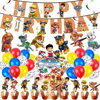 PAW PATROL Theme Party Needs cake Topper happy birthday banner dogs shield banderitas party decoration