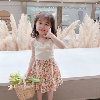 Fashion children's clothing●☾Girls summer suit 2021 new children s vest + floral skirt girl two-piec