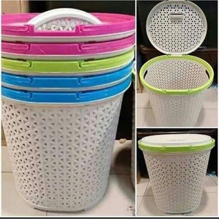 ROUND WHITE PLASTIC laundry basket with cover (3)