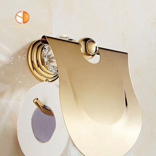 Luxury Zirconium Gold Solid Brass Toilet Paper Holder Polished Bar Artificial Crystal Round Base Towel Ring Bathroom Accessories