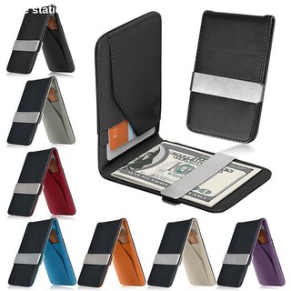✣Mens Leather Silver Money Clip Slim Wallet Black ID Credit Card Holder Purse