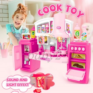 Girl Kids Kitchen Set Pretend Play Toys Cooking Childs Gift Toddlers With Light Sound