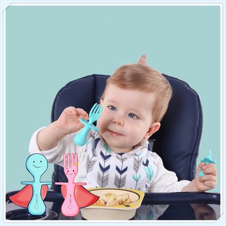 Baby silicone fork spoon set spoon cloud choking learning to eat training learning food spoon complementary food spoon children's tableware 100% food grade