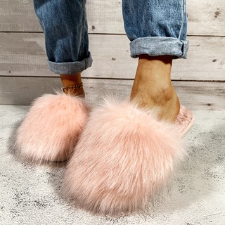 Winter Fur Slides Woman Winter Furry Slippers Fluffy Home Slippers Women Warm Shoes 2021 Ladies Flip