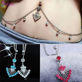 【Ready Stock】Fashion Heart Rhinestone Crystal Waist Chain Dangle Bar Belly Button Navel Ring Body Piercing Jewelry Gift