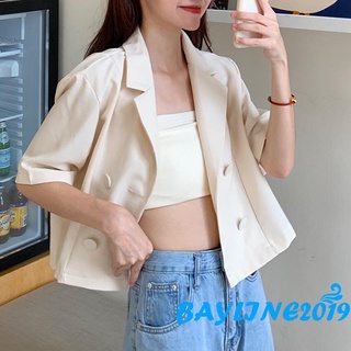 Fashion Korean Crop Top For Women Blouse High-Waist Short-Sleeved Blazer Top