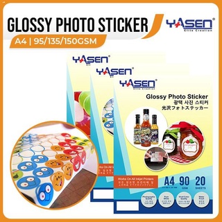 Photocopy Paper✆Yasen Glossy Photo Sticker Paper 90/135/150GSM A4 Size (20 Sheets)
