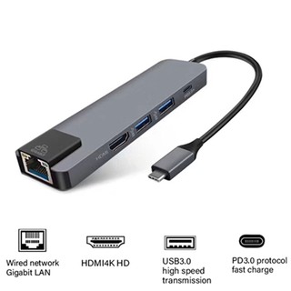 5 In 1 USB Type C Hub HDMI 4K USB C Hub To Gigabit Ethernet Rj45 Lan Adapter For Macbook