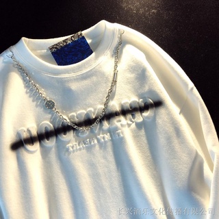 European and American hiphop retro chic necklace letter sweater women spring and autumn loose high street hip-hop niche