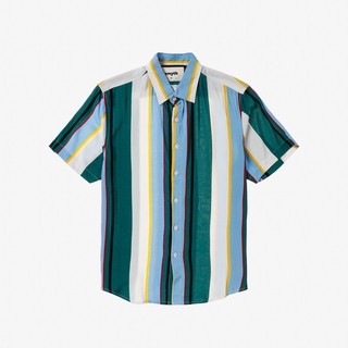 Smyth Boys Teens' Vertical Stripes Button Down Shirt In Blue Green