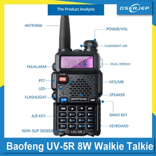 Baofeng UV-5R 8W Walkie Talkie Triple Power 8/4/1 Watts UHF 400-520MHz & VHF 136-174MHz Dual Band FM Radio 128CH UV5R Portable Two Way Radio