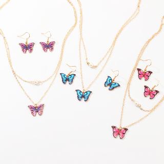 SZ0411 Fashion Small Fresh Butterfly Necklace and Earring Set