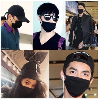 Korean fashion black cotton mask three layer