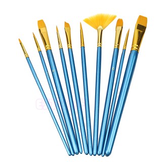 10Pc Nylon Hair Watercolor Flabellum Pointed Tip Artists Set