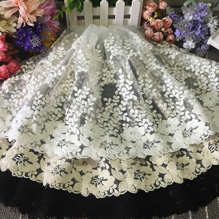 New 1 yard 35cm Wide Delicate White Embroidered Flower Tulle Lace Trim Sewing