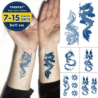 2pcs Long Lasting Ink Juice Dwaterproof Water Temporary Tattoo Sticker Japanese Dragon Totem Tattoos Sun Wing Body Art Fake Arm Tatoo