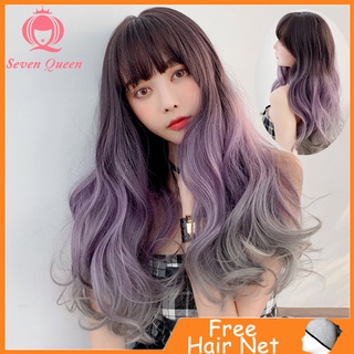 "Seven Queen" Wig female big wave gradient color long curly hair air bangs fashion natural wig