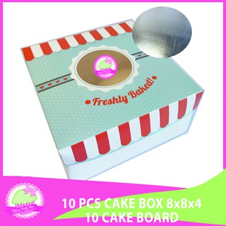 MPS - 10 Sets - Cake Box 8x8x4 Inches with Cake Board - Pastry Box