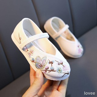 Children s Hanfu shoes, cloth spring and autumn girls costume canvas Chinese style embroidered all-match white shoes