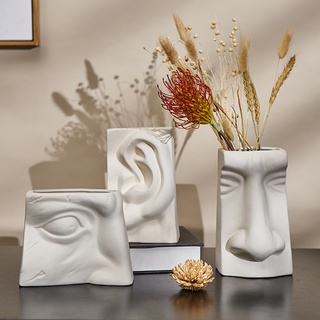 Creative Human Face Ceramic Vase Abstract Art White Vases Nordic Home Decoration Living Room Table