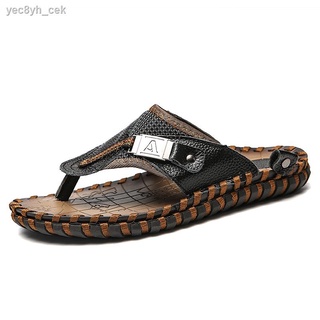Beach slippers▼Men s Sandals Genuine Leather 45 Plus Size Slippers 46 Beach Non-slip Casual Sandals