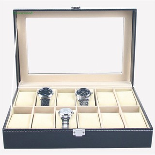 GR_Faux Leather Watch Box Display Case Organizer 12 Slots Storage Box nLiW