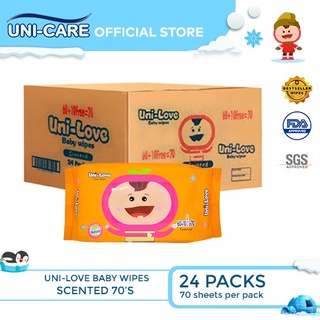 ☾✠✆UniLove Powder Scent Baby Wipes 70's Pack of 24 (1 Case)