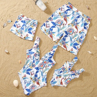Summer Beachwear Family Matching Outfits Flower Print Mother Daughter Bikini Swimsuits Father Son