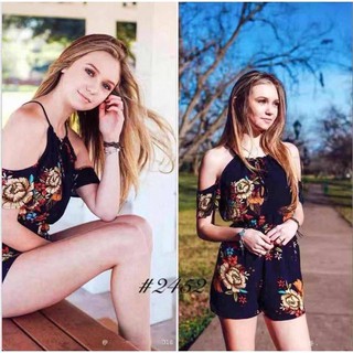 American fashion formal open shoulder floral jumpshort daily outfit use jumpshort for woman's