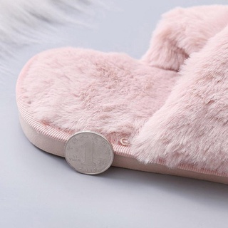 Women Fluffy Winter Sandal Cross Plush Open Toe Sandal Soft Flat Shoes Warm Faux Fur Slipper Home Fe (3)