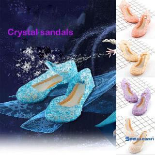 ❥☀✿SEEKids Girls Crystal Jelly Sandals Princess Frozen Elsa Cosplay Party Dance Shoes