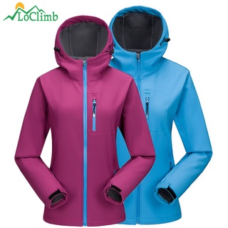 LoClimb Outdoor Camping Hiking Female Jackets Fleece Softshell Waterproof Women's Windbreaker Trekki