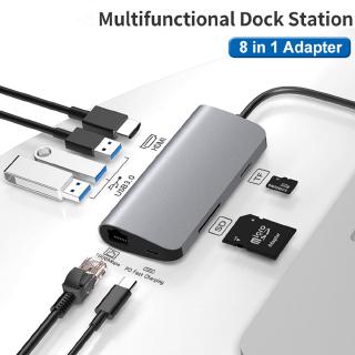 USB Type-C Hub 8-in-1 Multi Function USB C To 4K HDMI RJ45 TF/SD Card Read USB 3.0 PD Fast Charger Adapter Docking Station